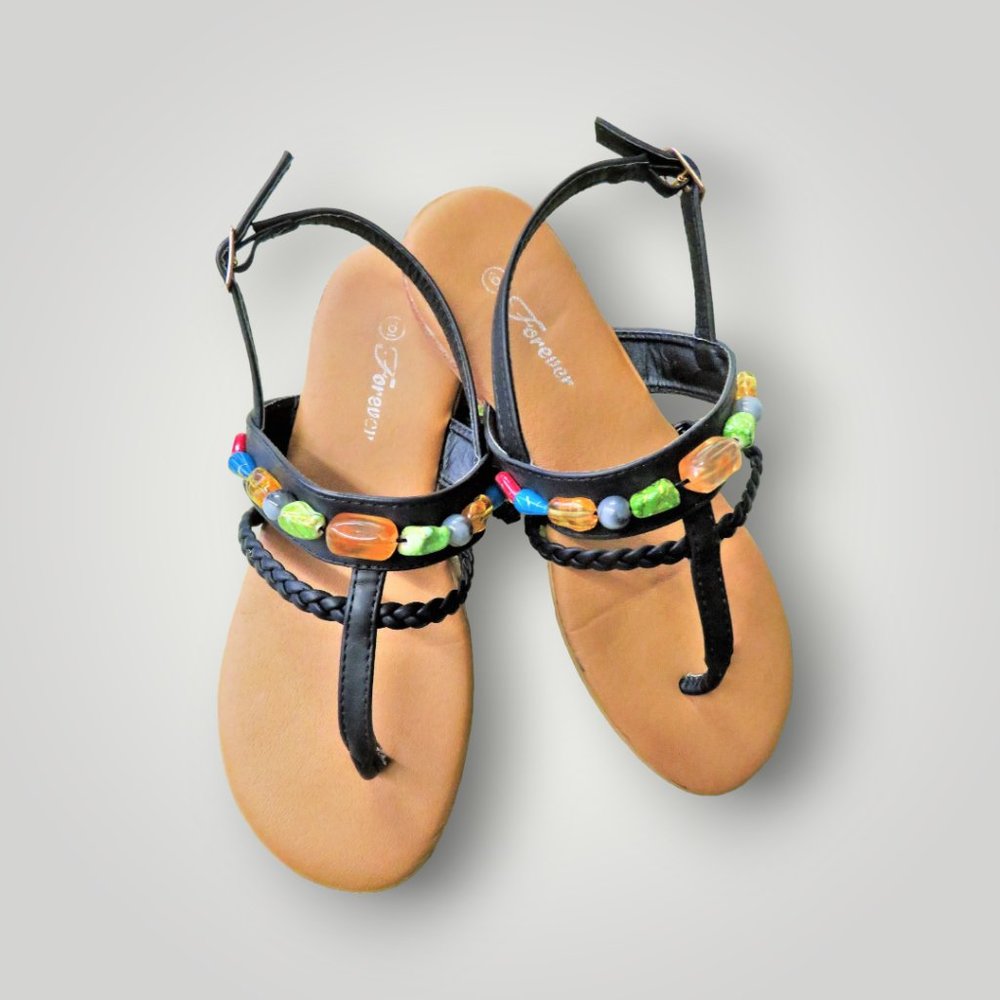 Forever Black Leather Sandals
